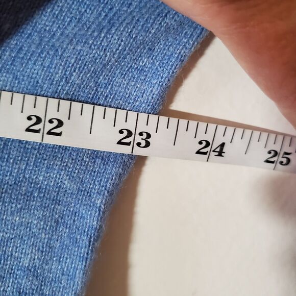 State Cashmere Mens Large 100%  Polo Collar Sweater Sky Blue Suede Elbows Lux - Picture 8 of 9